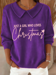 Women's Just a Girl Who Loves Christmas Embroidered Cozy Knit Top