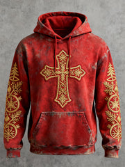 Men's Cross Print Casual Hoodie