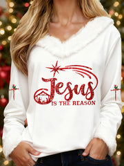 Women's Jesus Is The Reason Cross Printed Casual Long Sleeve Top