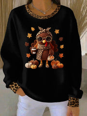 Women's Thanksgiving Print Ribbed Round-Neck Sweatshirt