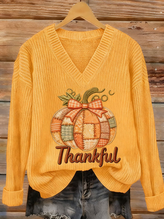 Women's Thanksgiving Day Thankful Pumpkin Print Top