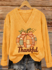 Women's Thanksgiving Day Thankful Pumpkin Print Top