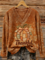 Women's Thanksgiving Day Thankful Pumpkin Print Top