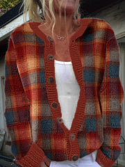 Women's Autumn Thanksgiving Plaid Cardigan-Style Knit Jacket