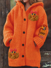 Women's Thanksgiving Printed Cardigan Hooded Sweater