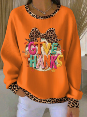 Women's Thanksgiving Print Knitted Crew Neck Long Sleeve Top