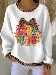 Women's Thanksgiving Print Knitted Crew Neck Long Sleeve Top