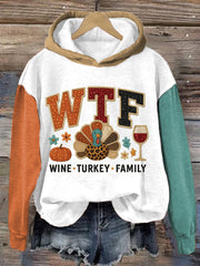 Women's WTF Wine Turkey Family Funny Thanksgiving Hoodie