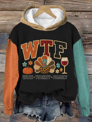 Women's WTF Wine Turkey Family Funny Thanksgiving Hoodie