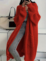 Women's Pure Color Casual Knitted Long Cardigan
