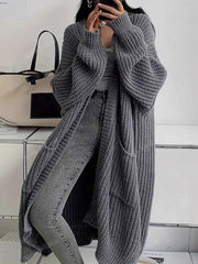 Women's Pure Color Casual Knitted Long Cardigan