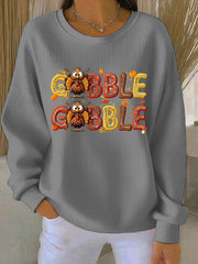 Women's Gobble Gobble Turkey Thanksgiving Print Casual Sweatshirt