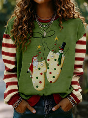 Women's Merry Christmas Print Striped Long Sleeve Sweatshirt