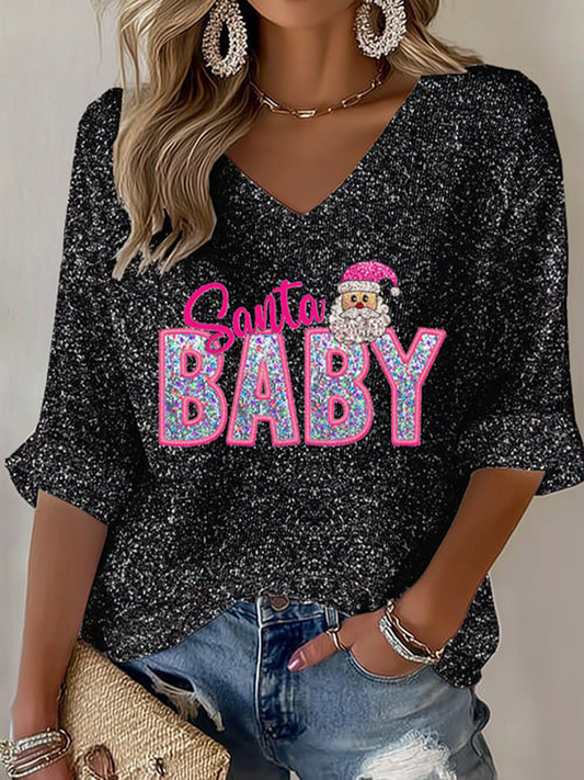 Women's Christmas Santa Baby Print Shirt