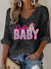 Women's Christmas Santa Baby Print Shirt