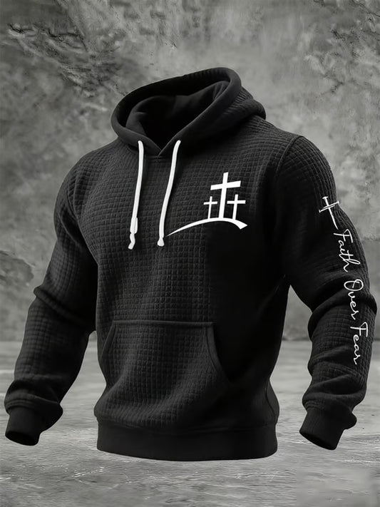 Men's Faith Over Fear Faith Cross Checkered Cotton Hoodie