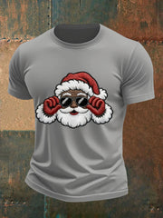 Men's Christmas Black Santa Claus Print Casual Tee