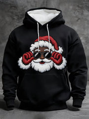 Men's Christmas Black Santa Claus Print Casual Hoodie