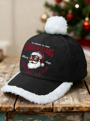 Unisex Christmas Black Santa Claus Print Fluffy Stitching Hat