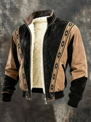 Men's Retro Patchwork Warm Zipper Outdoor Jacket