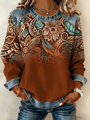 Women's Retro Western Denim Patchwork Top