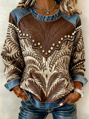 Women's Retro Western Denim Patchwork Top