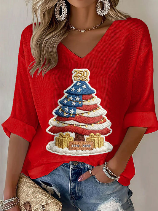 Women's Anniversary Christmas Tree Print Casual T-Shirt