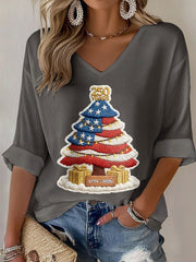 Women's Anniversary Christmas Tree Print Casual T-Shirt