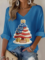 Women's Anniversary Christmas Tree Print Casual T-Shirt