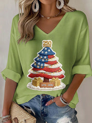 Women's Anniversary Christmas Tree Print Casual T-Shirt