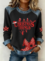 Women's Christmas Things Denim Patchwork Top