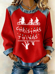 Women's Stranger Things Print Waffle Sweatshirt