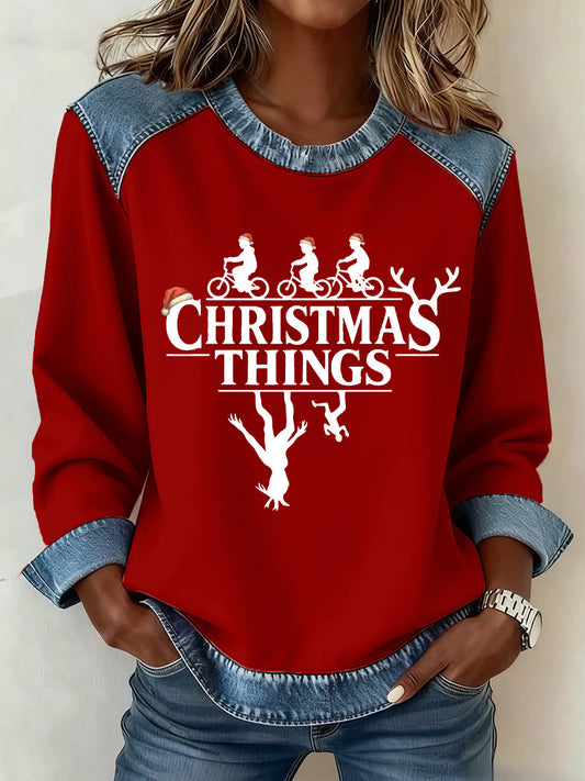 Women's Stranger Things Pattern Patchwork Art Sweatshirt