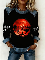 Women's Stranger Things Denim Patchwork Sweatshirt