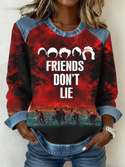 Women's Friends Don't Lie Denim Patchwork Top