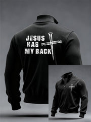 Men's Jesus Has My Back Printed Casual Zipper Pullover