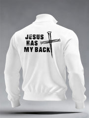 Men's Jesus Has My Back Printed Casual Zipper Pullover
