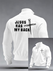 Men's Jesus Has My Back Printed Casual Zipper Pullover