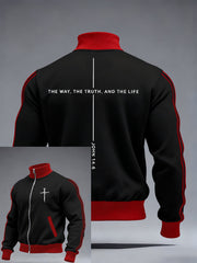 Men's Jesus The Way The Truth The Life John 14:6 Christian Cross Print Zipper Stand Collar Sweater