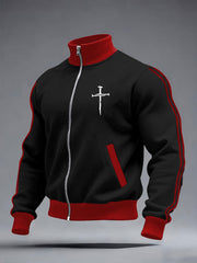 Men's Jesus The Way The Truth The Life John 14:6 Christian Cross Print Zipper Stand Collar Sweater