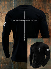 Men's Jesus The Way The Truth The Life John 14:6 Christian Cross Long Sleeve T-shirt