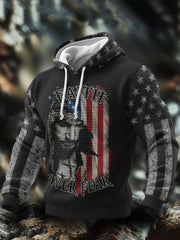 Men's Christian Faith Over Fear Jesus Crack Flag Checkered Cotton Hoodie