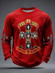 Men's Rock Print Waffle Long Sleeve T-Shirt