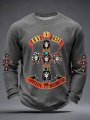 Men's Rock Print Waffle Long Sleeve T-Shirt