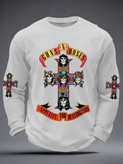 Men's Rock Print Waffle Long Sleeve T-Shirt