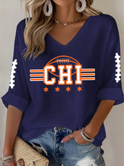 Women's Football Fans Lovers Gameday Casual Waffle T-shirt