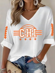 Women's Football Fans Lovers Gameday Casual Waffle T-shirt