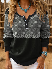 Women‘s Vintage Western Lace Print Long SleeveTop