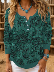 Women‘s Vintage Western Lace Print Long SleeveTop