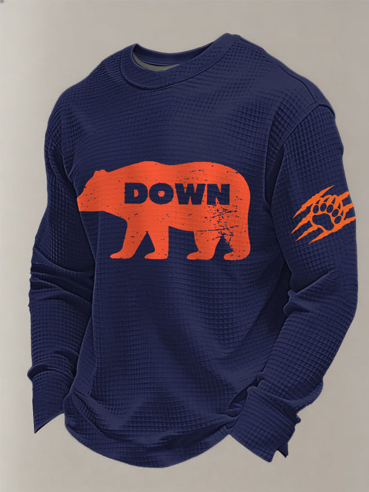 Men's Bear Down Football Fans Gameday Casual Waffle Long Sleeve T-Shirt